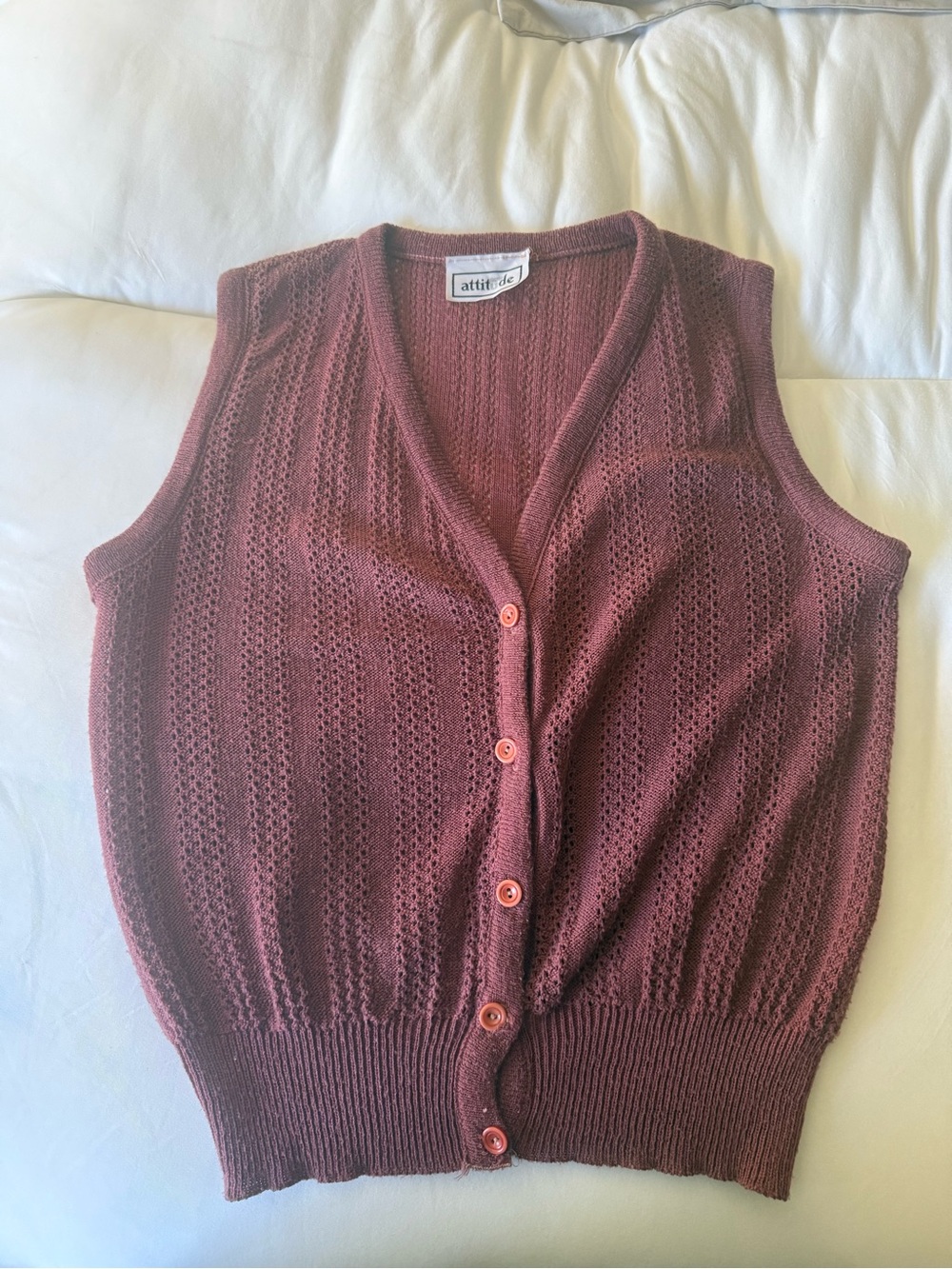 Attitude Wine-Red V-Neck Button-Front Knit Sweater Vest